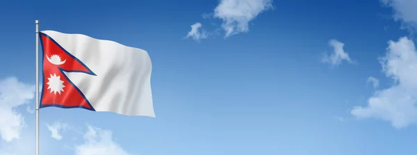 Nepalese Vlag Driedimensionale Weergave Geïsoleerd Aan Een Blauwe Lucht Horizontale — Stockfoto