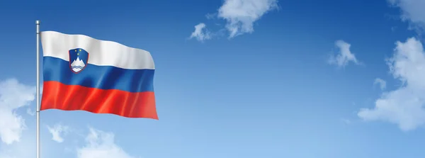 Slovenia Flag Three Dimensional Render Isolated Blue Sky Horizontal Banner — Stock Photo, Image