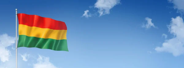 Flaga Boliwii Trójwymiarowy Renderowanie Odizolowany Błękitnym Niebie Sztandar Poziomy Ilustracja — Zdjęcie stockowe