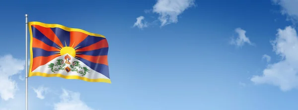 Tibet Flag Three Dimensional Render Isolated Blue Sky Horizontal Banner — Stock Photo, Image