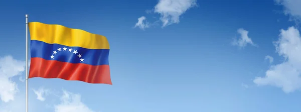 Flaga Wenezueli Trójwymiarowy Renderowanie Izolowane Niebieskim Niebie Sztandar Poziomy Ilustracja — Zdjęcie stockowe