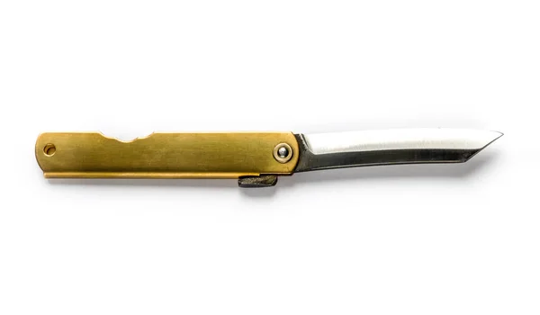 Традиционный Японский Карманный Нож Хигоноками Изолированный Белом Фоне — стоковое фото