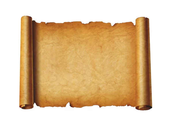 古い中世の紙シート 白い背景に隔離された水平の羊皮紙のスクロール — ストック写真