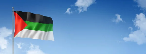 Bandera Langage Árabe Representación Tridimensional Aislada Cielo Azul Ilustración —  Fotos de Stock