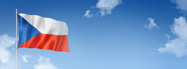 Tsjechische Vlag Driedimensionale Weergave Geïsoleerd Aan Een Blauwe Hemel Horizontale — Stockfoto