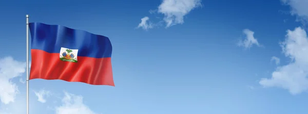 Σημαία Αϊτής Τρισδιάστατη Απόδοση Απομονωμένη Γαλάζιο Ουρανό Οριζόντια Σημαία Απεικόνιση — Φωτογραφία Αρχείου