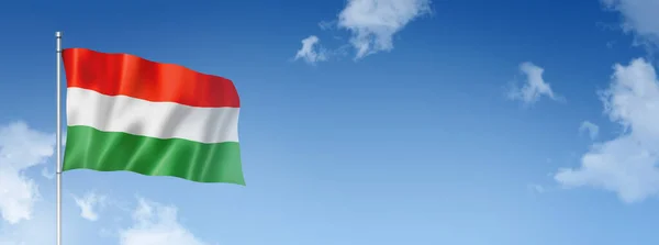 Hungary Flag Three Dimensional Render Isolated Blue Sky Horizontal Banner — Stock Photo, Image