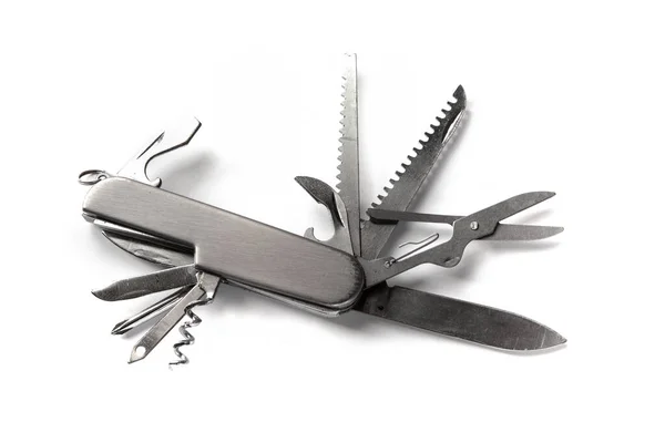 Metallic Swiss Kniv Isolerad Vit Bakgrund — Stockfoto