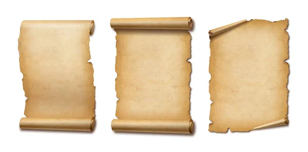 Old Parchment Paper Scroll Isolated White Shadow Vertical Banners Set — Stock Photo, Image
