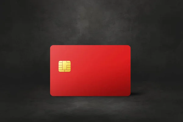黑色混凝土背景上的红色信用卡模板 3D插图 — 图库照片