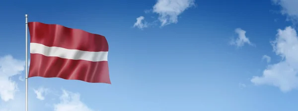 Latvia Flag Three Dimensional Render Isolated Blue Sky Horizontal Banner — Stock Photo, Image