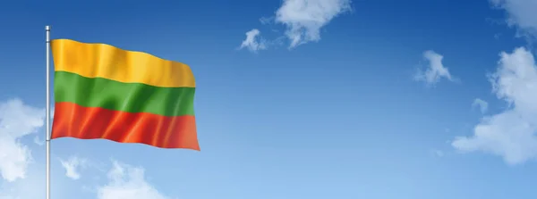 Litvanya Bayrağı Boyutlu Mavi Gökyüzünde Izole Edilmiş Yatay Pankart Illüstrasyon — Stok fotoğraf