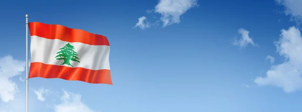 Libanonin Lippu Kolmiulotteinen Renderointi Eristetty Sinisellä Taivaalla Vaakasuora Lippu Kuva — kuvapankkivalokuva