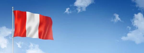Peru Flagge Dreidimensionale Darstellung Isoliert Auf Blauem Himmel Horizontale Fahne — Stockfoto