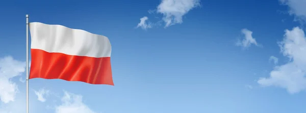 Poland Flag Three Dimensional Render Isolated Blue Sky Horizontal Banner — Stock Photo, Image