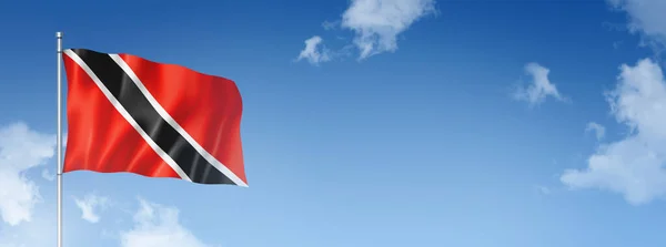 Bandera Trinidad Tobago Representación Tridimensional Aislada Cielo Azul Banner Horizontal —  Fotos de Stock