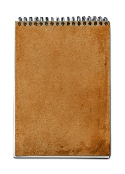 Vintage Spiral Close Notebook Brown Paper Cover Isolated White — Stock Photo, Image