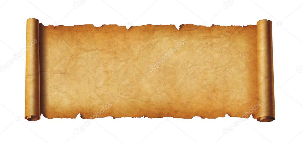 Old paper horizontal banner. Parchment scroll isolated on white background