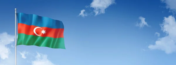 Azerbajdzjans Flagga Tredimensionell Återgivning Isolerad Blå Himmel Horisontell Banderoll Illustration — Stockfoto