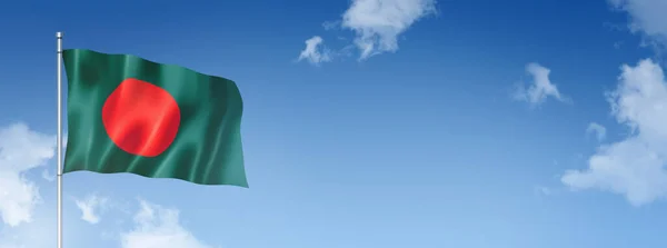 Bangladesch Flagge Dreidimensionales Rendering Isoliert Auf Blauem Himmel Horizontale Fahne — Stockfoto