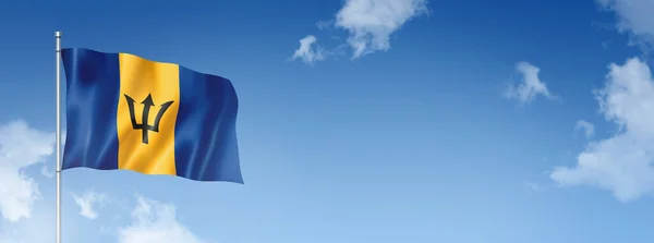 Flaga Barbadosu Trójwymiarowy Obraz Odizolowany Błękitnym Niebie Sztandar Poziomy Ilustracja — Zdjęcie stockowe