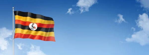 Uganda Flag Three Dimensional Render Isolated Blue Sky Horizontal Banner — Stock Photo, Image