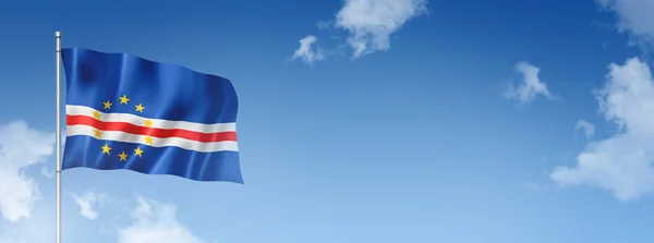 Cape Verde Flag Three Dimensional Render Isolated Blue Sky Horizontal — Stock Photo, Image