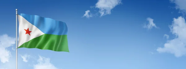 Djibouti Flagga Tredimensionell Återgivning Isolerad Blå Himmel Horisontell Banderoll Illustration — Stockfoto