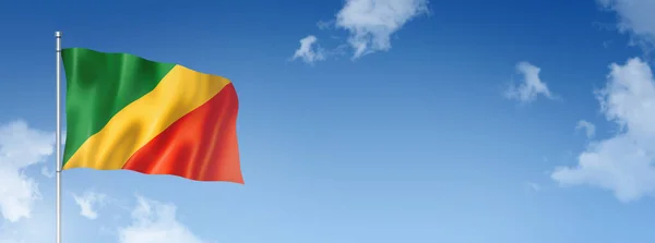 Flaga Republiki Konga Trójwymiarowy Renderowanie Odizolowany Błękitnym Niebie Sztandar Poziomy — Zdjęcie stockowe