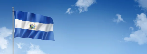 Salvador Flag Tredimensionel Gengivelse Isoleret Blå Himmel Vandret Banner Illustration - Stock-foto