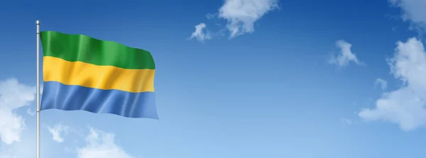 Gabon Flag Three Dimensional Render Isolated Blue Sky Horizontal Banner — ストック写真