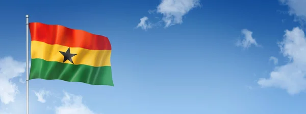 Vlajka Ghany Trojrozměrná Izolovaná Modré Obloze Vodorovný Prapor Ilustrace — Stock fotografie