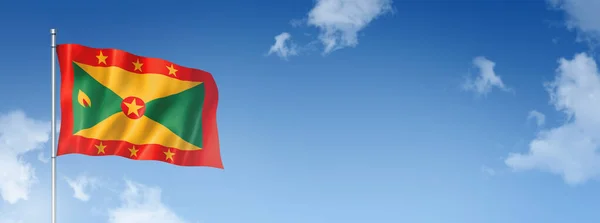 Bandiera Grenada Resa Tridimensionale Isolata Cielo Blu Bandiera Orizzontale Illustrazione — Foto Stock