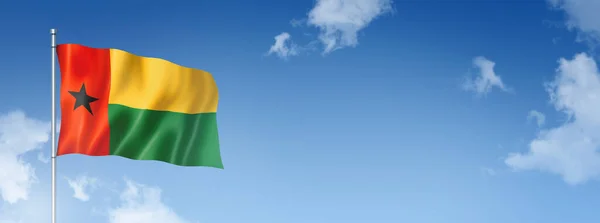 Vlajka Guineje Bissau Trojrozměrná Izolovaná Modré Obloze Vodorovný Prapor Ilustrace — Stock fotografie