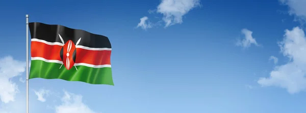 Drapeau Kenya Rendu Tridimensionnel Isolé Sur Ciel Bleu Bannière Horizontale — Photo