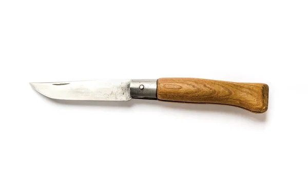 Traditional Wooden Pocket Knife Isolated White Background — Stock Photo, Image