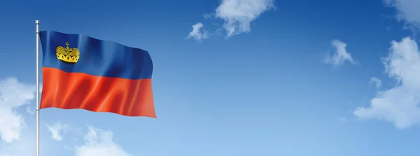 Liechtenstein Flag Three Dimensional Render Isolated Blue Sky Horizontal Banner —  Fotos de Stock