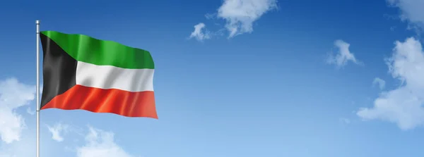 Kuwait Flagg Tredimensjonal Puss Isolert Blå Himmel Horisontalt Banner Illustrasjon – stockfoto