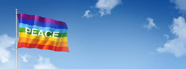 Drapeau Paix Arc Ciel Rendu Tridimensionnel Isolé Sur Ciel Bleu — Photo