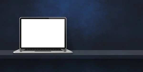 Laptop Computer Auf Schwarzem Regalhintergrund Banner Illustration — Stockfoto