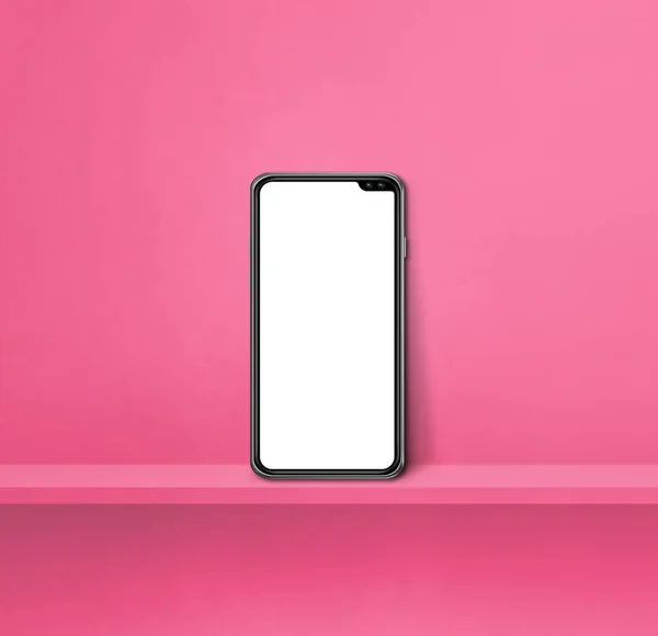 Mobiltelefon Rosa Vägg Hylla Fyrkantig Bakgrund Illustration — Stockfoto