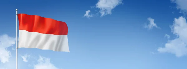 Flaga Monako Trójwymiarowy Obraz Odizolowany Błękitnym Niebie Sztandar Poziomy Ilustracja — Zdjęcie stockowe