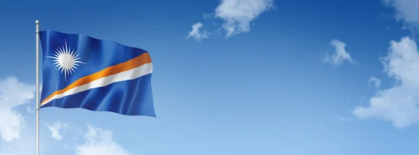 Vlajka Marshallových Ostrovů Trojrozměrná Izolovaná Modré Obloze Vodorovný Prapor Ilustrace — Stock fotografie