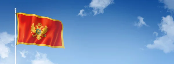 Montenegro Flag Three Dimensional Render Isolated Blue Sky Horizontal Banner — Stock Photo, Image