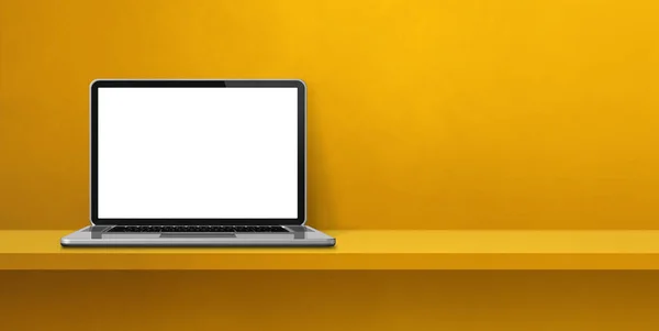 Laptop Computer Auf Gelbem Regalhintergrund Banner Illustration — Stockfoto