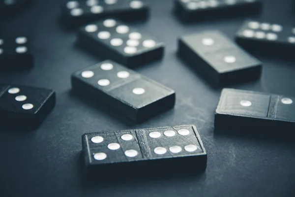 Black Dominoes Dark Table Background — Stock Photo, Image