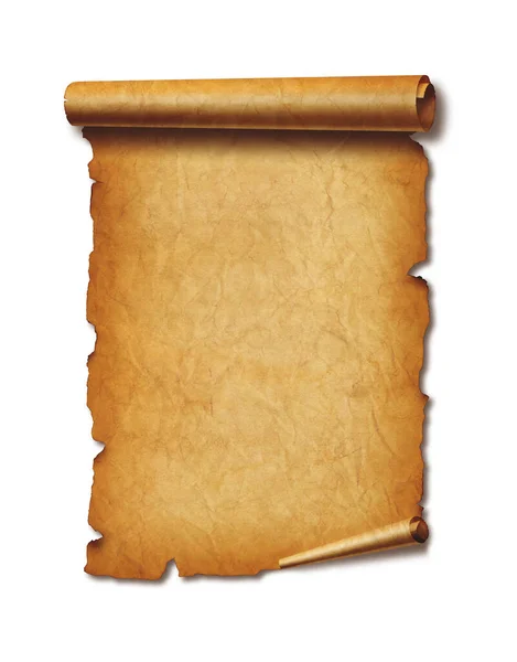 Old Mediaeval Paper Sheet Parchment Scroll Isolated White Background Shadow — Foto Stock