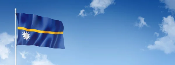 Nauru Flag Three Dimensional Render Isolated Blue Sky Horizontal Banner — 스톡 사진