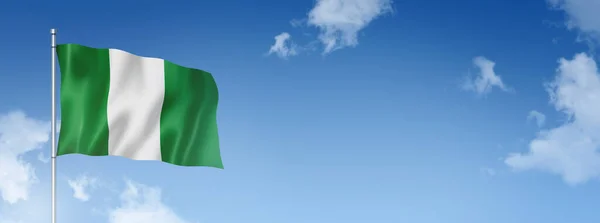 Nigeria Flag Three Dimensional Render Isolated Blue Sky Horizontal Banner — Stockfoto