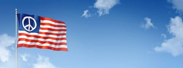 Usa Flag Med Fred Tegn Tredimensionelle Render Isoleret Blå Himmel - Stock-foto